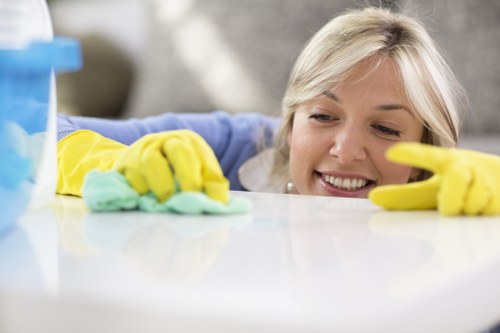 Local cleaning team working on a bathroom deep clean at tenancy end